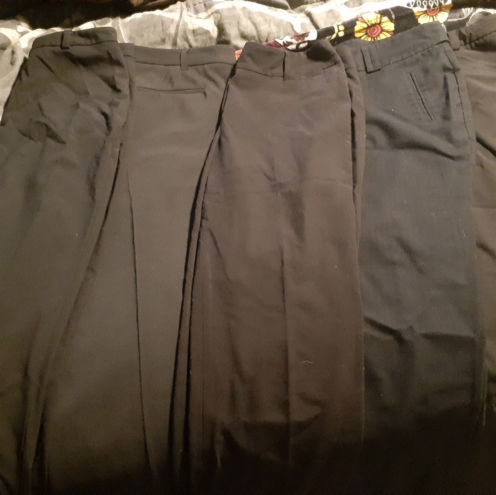 5 pair of dress pants, shoes, boots